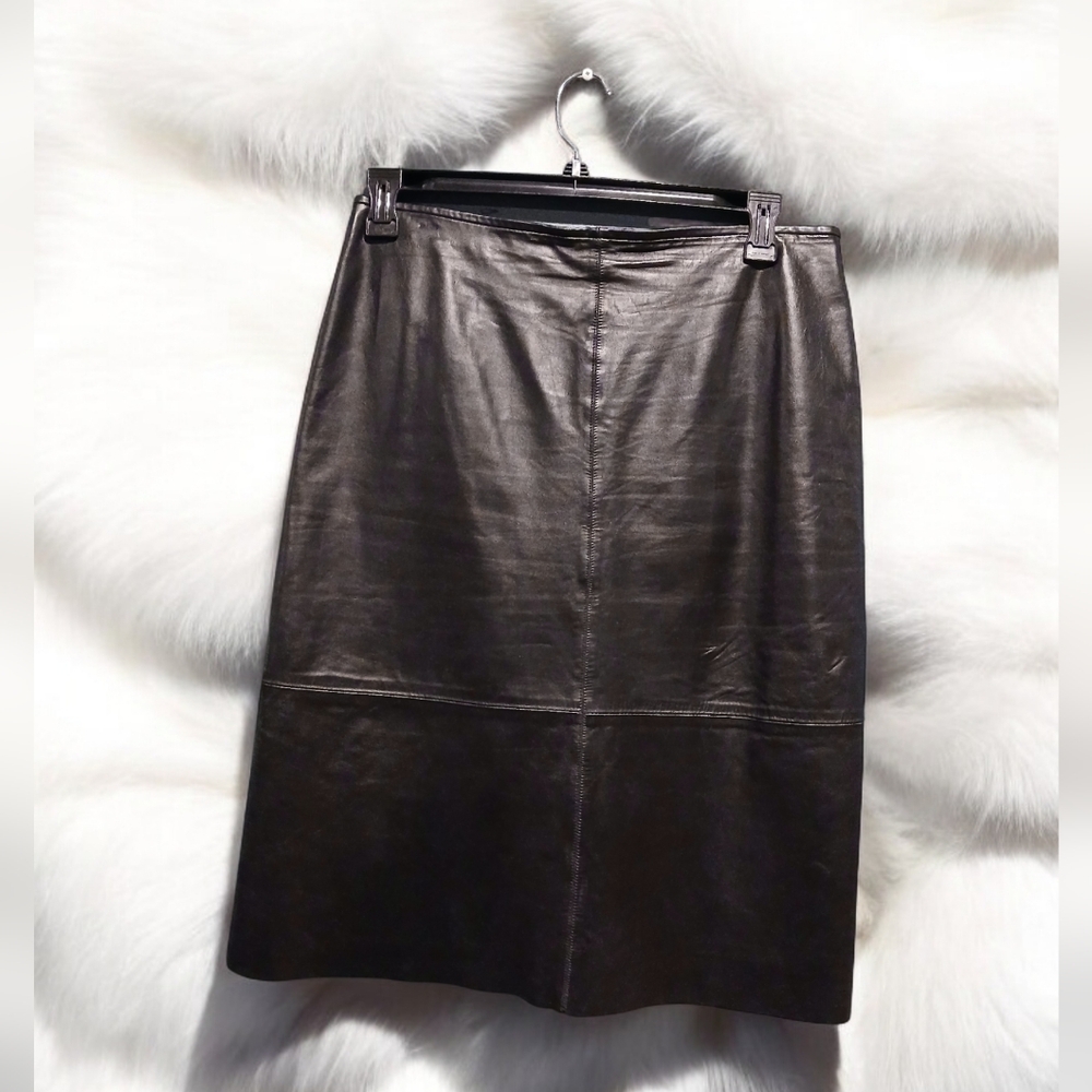 Old Navy Genuine Leather Midi Aline Modest Black Skirt size 12